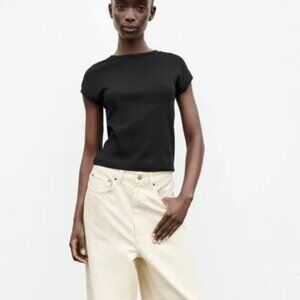NWT ZARA RIBBED COTTON T-SHIRT BLACK